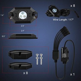 Nilight Kit de 8 Luces LED RGB Rock RL07H, Multicolor, Bluetooth, Modo Música, IP68, para ATV/UTV