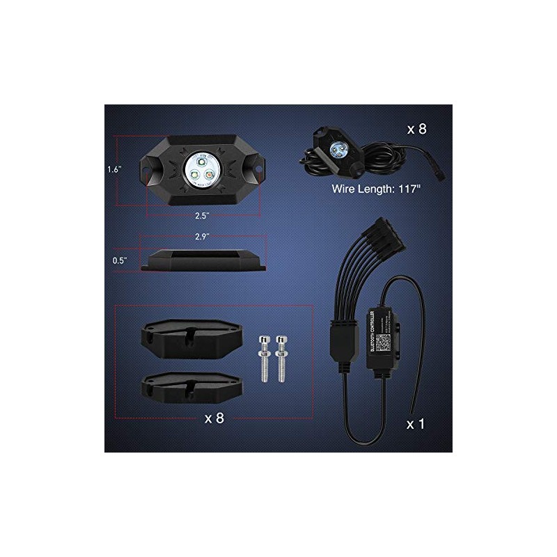 Nilight Kit de 8 Luces LED RGB Rock RL07H, Multicolor,