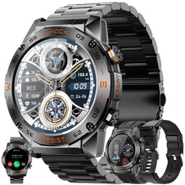 ZPIMY Men's Smartwatch with Phone Function, 1.46 Inch AMOLED 5ATM Waterproof Fitness Watch with Pedometer Heart Rate SpO2, Sleep Monitor, Sports Watch Activity Tracker for Android iOS (Black)