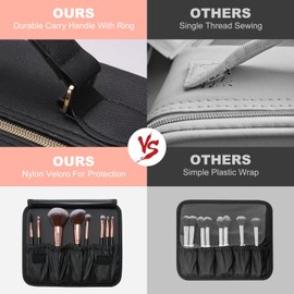 Mocado Travel Makeup Bag with LED Lighted Mirror,Travel Makeup Organizer, Makeup Case with 8 Makeup Brushes and 10x Magnifying Mirror, 3 Color Lighting, Adjustable Divider Makeup Box(Black Lozenge)