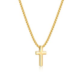 Fiusem Gold Plated Cross Necklace for Men, 14k Gold Plated Mens Cross Necklaces with 2.5mm Cross Chain and Stainless Steel Cross Pendant tiny, Box Chain 22 Inch