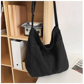 NSXIN Canvas Shoulder Bag, Women's Handbag, Shoulder Bag, Fabric Bag with Adjustable Shoulder Strap, Casual Crossbody Bag for School, Office, Work, Travel, Excursion, Shopping, black