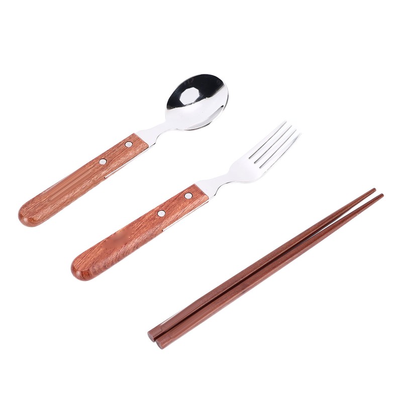 12 Pcs Stainless Steel Wooden Handle Tableware Set Outdoor 4
