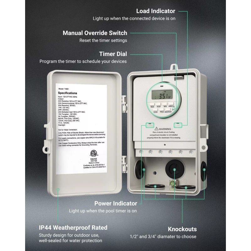 Dewenwils DEWENWIL Pool Pump Timer, Outdoor Digital Timer Box Heavy