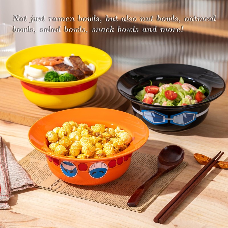 Straw Hat Ramen Bowl (Ceramic Bowl + Wooden Spoon +