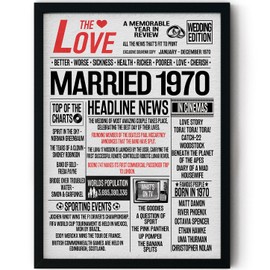 Stuff4 55th Anniversary Poster Framed - Married In 1970 Newspaper - Happy 55th Wedding Anniversary for Men Women Vintage Gifts Retro Back In 1970, 8x10 Inch Fifty-Fifth Anniversaries Posters