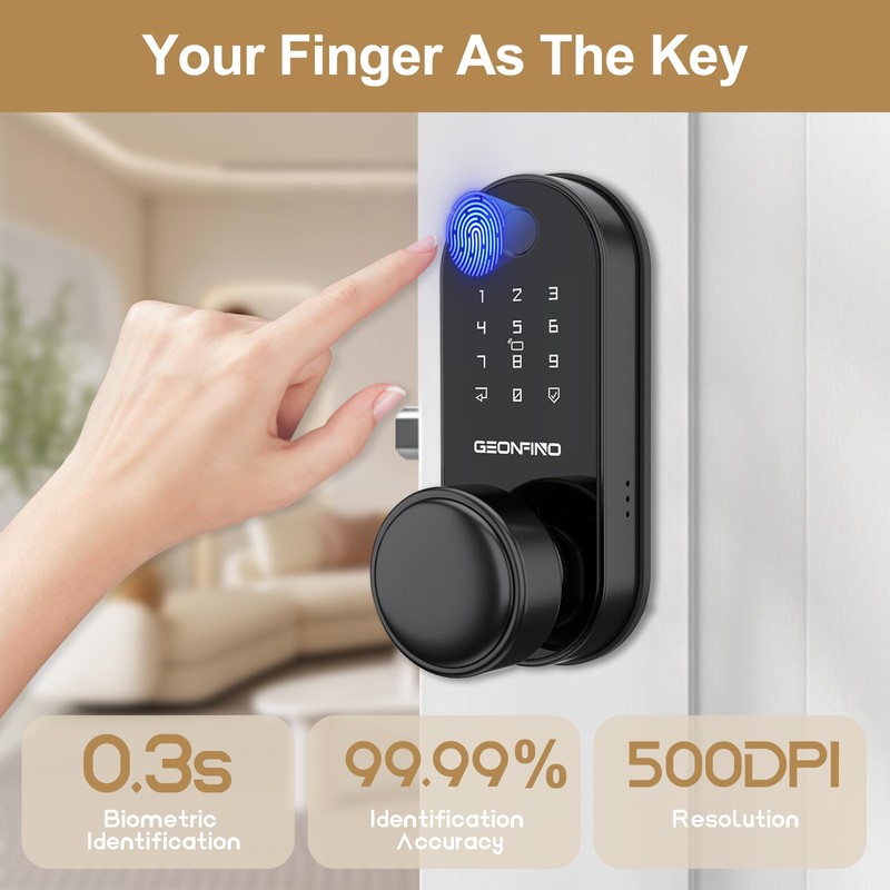 GEONFINO Smart Door Lock with Knob, Keyless Entry Door Lock