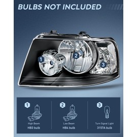 Nilight Headlight Assembly Compatible with 2003 2004 2005 2006 Ford Expedition Headlamps Replacement Black Housing Clear Reflector Clear Lens Driver and Passenger Side