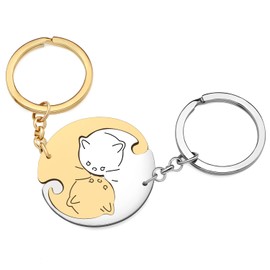BAMAY Valentines Stainless Steel Cute Couple Cats Keyrings Kitten Car Keychains Gifts for Women Girls Charms