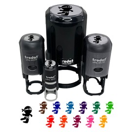 Cute Fighting Ninja Self-Inking Rubber Stamp Ink Stamper for Stamping Crafting Planners - 1 Inch Medium - Blue Ink