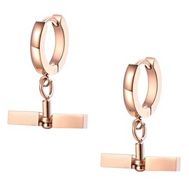 Happiness Boutique Women's Creole Earrings with Rod Pendant | Round Earrings Rose Gold Stainless Steel Jewellery, Rose Gold Stainless Steel
