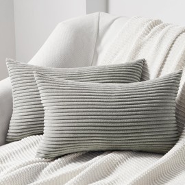 Topfinel Cushion Cover 30 x 50 cm, Grey, Set of 2, Corduroy Striped Pattern Cushion Covers, Decorative Cushion Covers, Sofa Cushion, Neck Pillow, Couch Cushion, Decorative Cushion Covers, Living Room