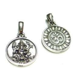 Unisex Sterling Silver Ganesh Pendant with Protection Symbol, Sterling Silver