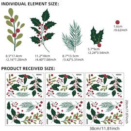 Christmas Holly Wall Stickers,Christmas Wall Decals，Removable Vinyl Xmas Wall Art Sticker Decorations，Winter Holiday Wall Decoration Stickers，for Christmas Party Decoration Supplies