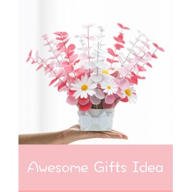 BAZIMA Felt Flowers and Eucalyptus Kit, Felt Daisies and Eucalyptus Kit,15 Eucalyptus and 8 Daisies kit,Floral Gifts,Arrange Pre-Cut Felt Flowers and Foliage (Red Pink White)