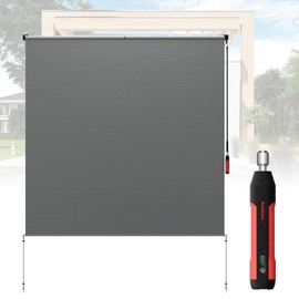 OOTONAT Roller Shades for Patio 8' W x 6' H, Exterior Cordless Shades Roll Up Outdoor Blinds with 90% UV Protection for Carport, Dark Grey- Electric/Manual Awning Crank Kit