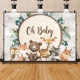 Mestiker 7x5ft Jungle Safari Baby Shower Backdrop Oh Baby Backdrop for Boys Annual Ring Zoo Animal Greenery Leaves Decor Wild Gender Neutral Party Banner Decorations Supplies