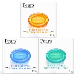 Pears Pure & Gentle Transparent Soap Bar 3 Pack (125g Each) – Natural Oils, Mint Extracts & Lemon Flower Extracts