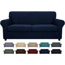 MAXIJIN 3 Piece Stretch Couch Covers for 2 Cushion Couch Soft Sofa Cover Washable with 2 Large Seat Pet Friendly Loveseat Slipcover Stay in Place, 71"-91"(2 Cushions), (Navy Blue)