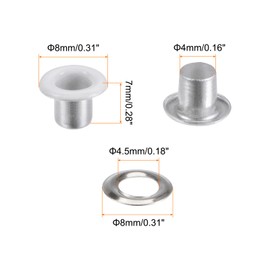 QUARKZMAN 100 Pcs Eyelets 1/6" (4mm) Inner Diameter Metal Eyelets with Washers for Shoes, Leather, Beads, Canvas, Labels, White