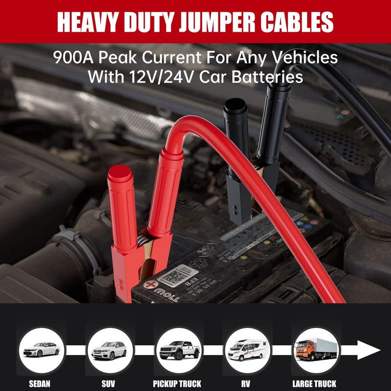 POADTOR 1 Gauge 30 FT Heavy Duty Jumper Cables for