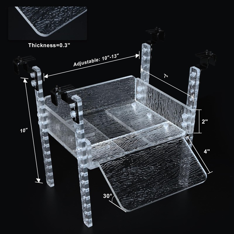 SIKGFPN Adjustable Turtle Basking Platform, 10-13" Wide, Slip-Resistant Ramp, Acrylic,