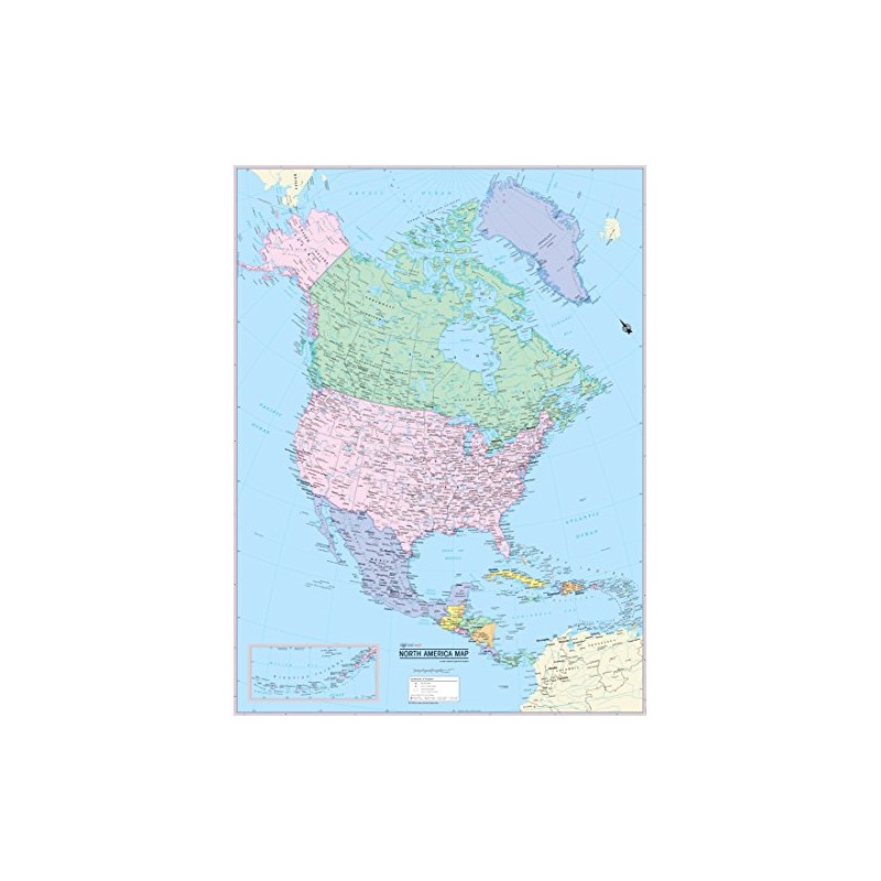 CoolOwlMaps North America Continent Wall Map - Rolled Paper (30x40)