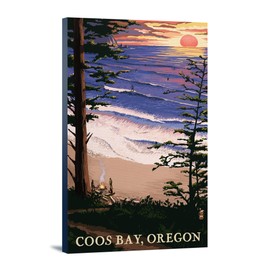 Lantern Press Coos Bay, Oregon, Sunset Beach, (12x18 Wrapped Canvas, Wall Decor, Artwork)
