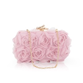 Jywmsc Women Clutches Purse Formal Lace Flower Evening Handbag Chain Strap Shoulder Bag, pink, 当代