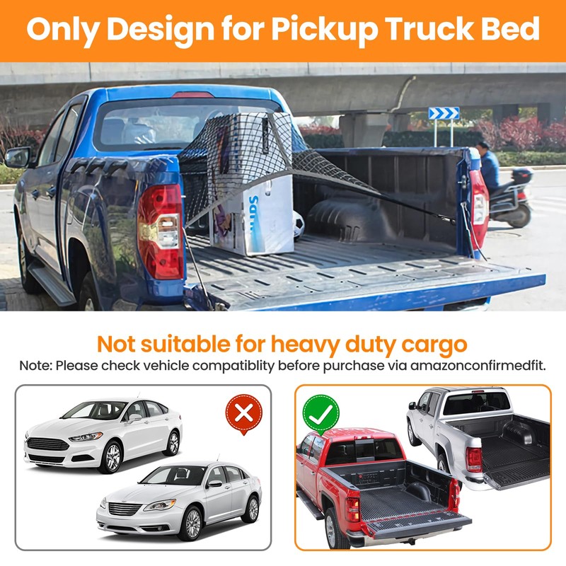 Truck Bed Net, Highly Elastic Cargo Net for Pickup Truck