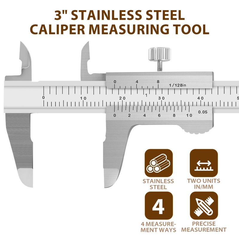 3" Stainless Steel Vernier Pocket Caliper Measuring Tool Jewelry Making