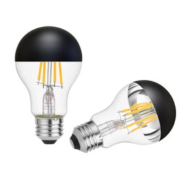 KarlunKoy Half Chrome Light Bulbs,Half Black Tipped Dimmable 6W (Equivalent 60Watt) LED Ediosn Light Bulbs,Soft White 2700K,A60/A19 Shape Anti-Glare,Decorative Mirror,CRI 90+ E26 Base (Pack of 2)