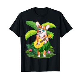 Hawaiian Corgi Dog & Pineapple Ukulele Summer Vacation T-Shirt for Men Women Girls Kids