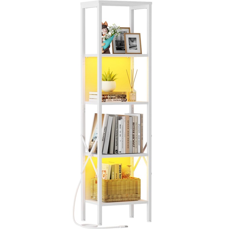 Furologee Bookshelf with LED Lights, 5 Tier Display Shelf with