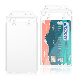 2 Pack Lockable Vertical Card Holder Hard Plastic ID Card Holder Transparent Card Protector Durable Badge Holder for One or Two Cards Card Holder for Gym Ski Pass Bank Card