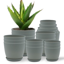 Campior Plastic Plant Pots with Drainage - Home Decor Flower Pot, Stackable Design for Indoor and Outdoor Use, Lightweight and Sturdy, Space-Saving, (7”, 6.6”, 6”, 5.3”, 4.8” Inches), Pack of 20, Gray
