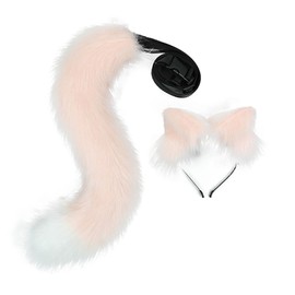 LittleLuluda Cosplay Furry Wolf Cat Fox Tail and Ears Headband Set Costume Accessories (Pink)