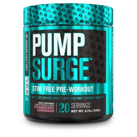 Pumpsurge Caffeine Free Preworkout for Men & Women - Stim Free Pre Workout Powder, Nitric Oxide Pump Pre Workout, & Nootropic Supplement - Intense Pumps, Laser Focus - 20 Servings, Strawberry Lemonade