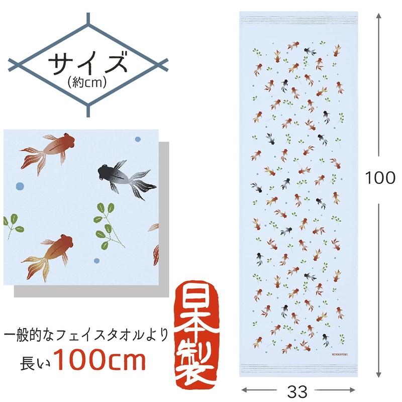 Contex 55179-029 Face Towel, Ugoyomi, Aquatic Goldfish, Light Blue, Approx.