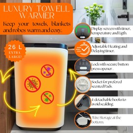 Di'Aroma Towel Warmer with Aroma 10 Tablet, Luxury Large Towel Warmer Bucket with 26L Capacity, Auto Keep Warm Feature 20/40/60 Hot Timer and Delay Timer up to 24h, for Towels Bathrobes Blankets PJ's