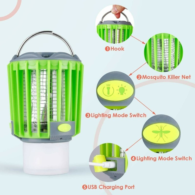 Albrillo 2 PACK Camping Lantern Flashlight Bug Zapper 4-in-1 Rechargeable