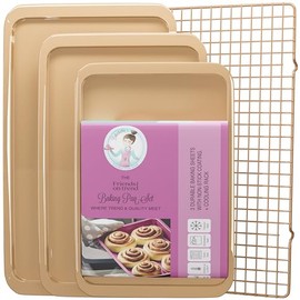 3 Cookie Sheets for Baking + Cooling Rack, Non Stick Baking Sheet Set with Cookie Cooling Rack - Half/Quarter/Jelly Roll Pan with Wire Rack, Sheet Pan Set of 3, Non Toxic Baking Sheets for Oven.