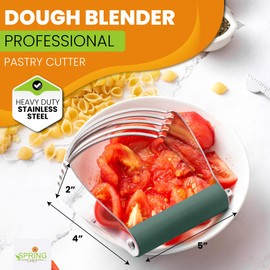 Spring Chef Large Dough Blender For Baking, Dough Cutter Tool, Stainless Steel Puff Pastry Cutter Tool with Sharp Blades, Dishwasher Safe Manual Dough Mixer, Pastry Blender for Easy Mixing, Pine Green