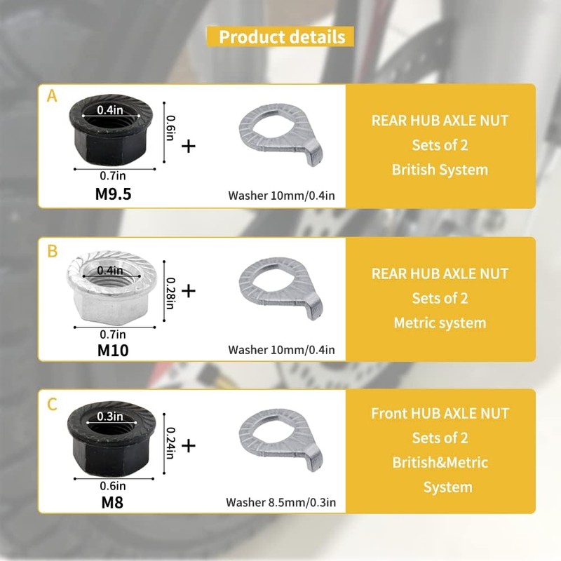 YINARONG Bicycle Hub Flanged Axle Nut and Safety Washer Kit,