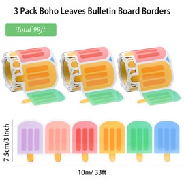 3 Rolls Classroom Bulletin Board Borders Ice Pops Border Classroom Decor Decorative Popsicle Shape Bulletin Board Trim for Bulletin Boards Desks Home Summer Back to School Party Decoration,99 Feet