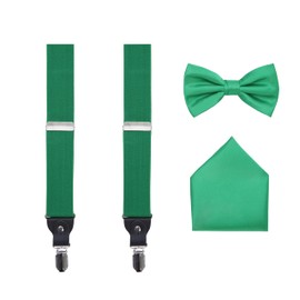 S.H. Churchill & Co. - Juego de 3 tirantes para hombre, incluye tirantes, pajarita a juego, pañuelo de bolsillo y caja de regalo, Verde Kelly, Talla única