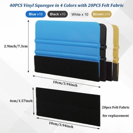Acrux7 40 PCS Vinyl Squeegee with 20PCS Felt Fabric Small Squeegees for Tint Film Decal Squeegee Application Tool Vinyl Wrap Installation Wallpaper (Mixed Colors)