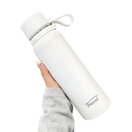 MYEEDA Stainless Steel Water Bottle, 33.8 fl oz (1 L), Stainless Steel Bottle, Thermos, Water Bottle, 33.8 fl oz (1,000 ml), Easy to Clean, Stylish, Lightweight, Large Capacity, For Girls, Boys, Direct Drinking, Sports, Heat Retention, Cooling, Stylish, Slim, 33.8 fl oz (1 L) Water Bottle, With Handle, Wide Mouth, For Mountain Climbing, Leakproof, Large, Outdoors, Vacuum Insulated, Simple (White)
