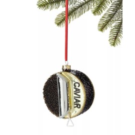 Holiday Lane Glass Caviar Tin Black Glitter Christmas Ornament