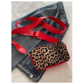RoseSeek Women's Bowknot Leopard Crossbody Shoulder Handbags Adjustable Strap Zipper Purse Y2K Square Bags Red One Size